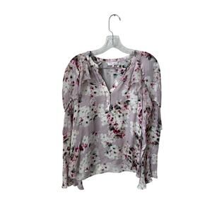 Parker Floral Boho 100% Silk Long Sleeve Blouse Size XS